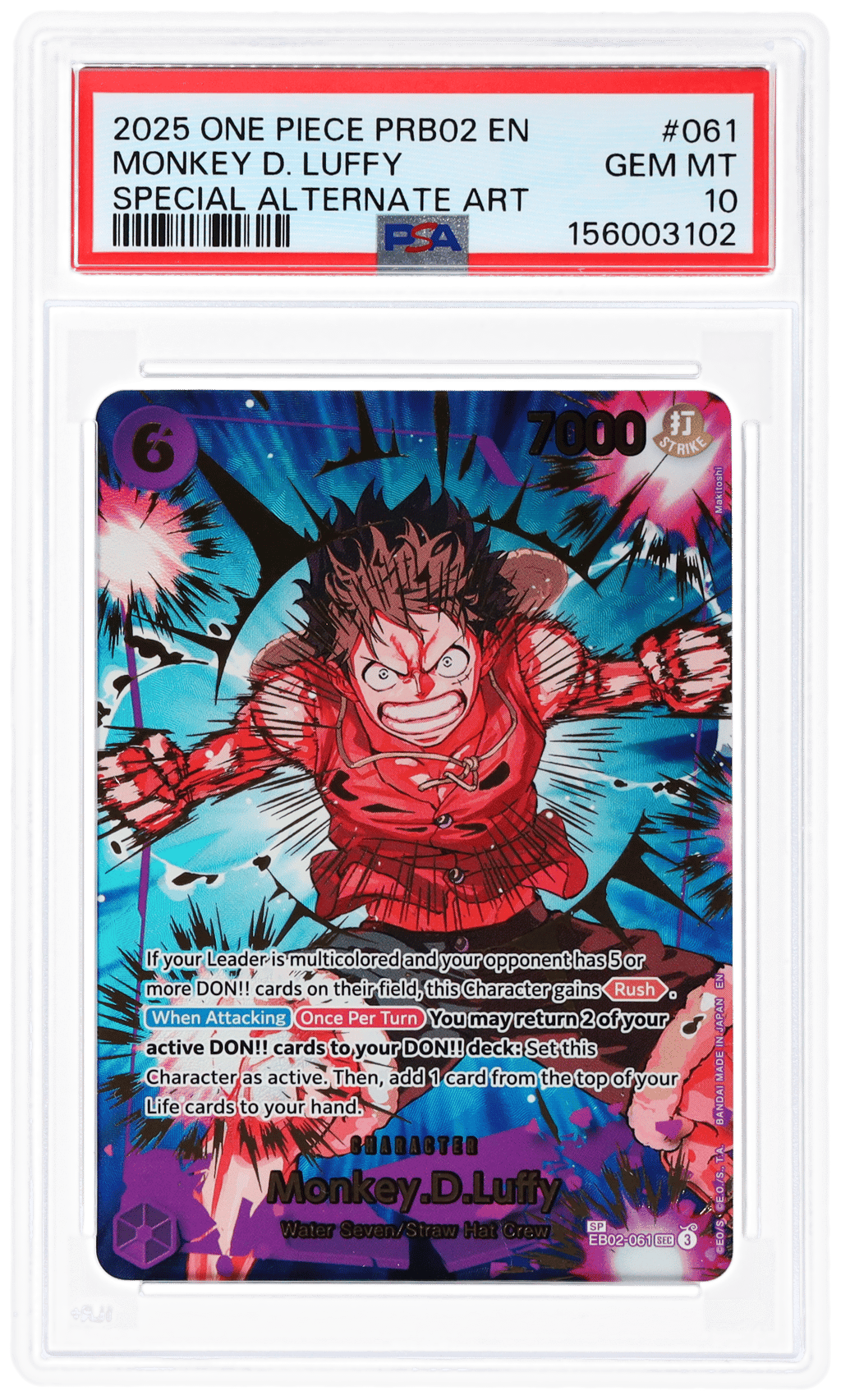 2025 One Piece the Best Premium Booster Volume 2 Special Alternate Art Monkey D. Luffy #EB02-061 PSA 10