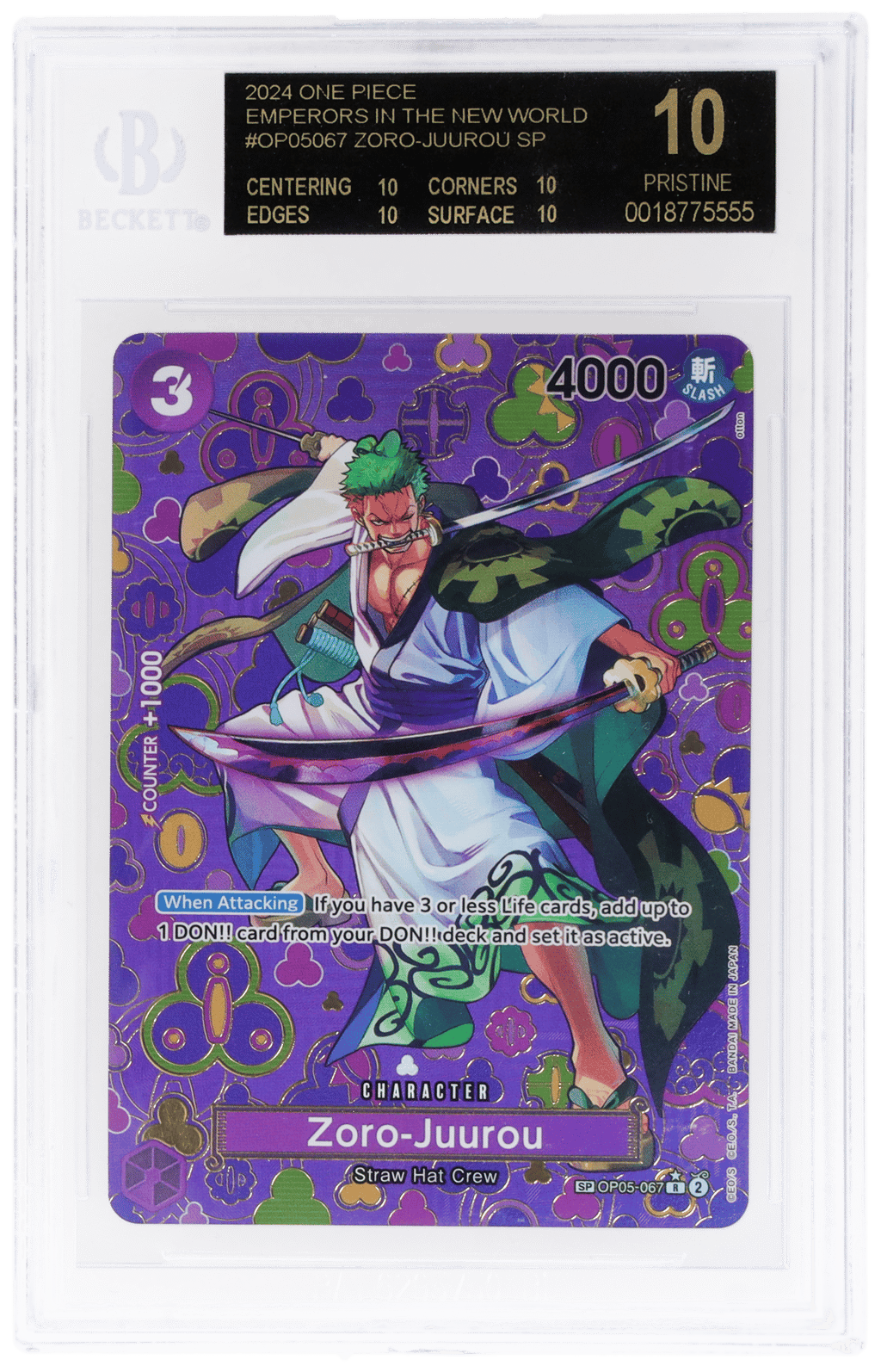 2024 One Piece Emperors In the New World Special Alternate Art Zoro Juurou #OP05-067 BGS BL