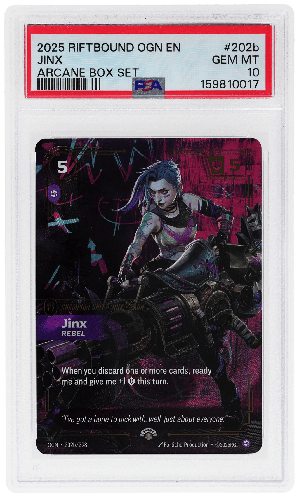 2025 Riftbound League of Legends Origins Arcane Box Set Jinx #202b PSA 10