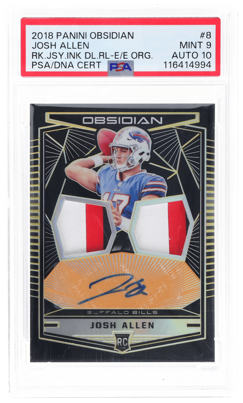 2018 Panini Obsidian Rookie Jersey Ink Electric Etch Orange Josh Allen #8 19/50 PSA 9