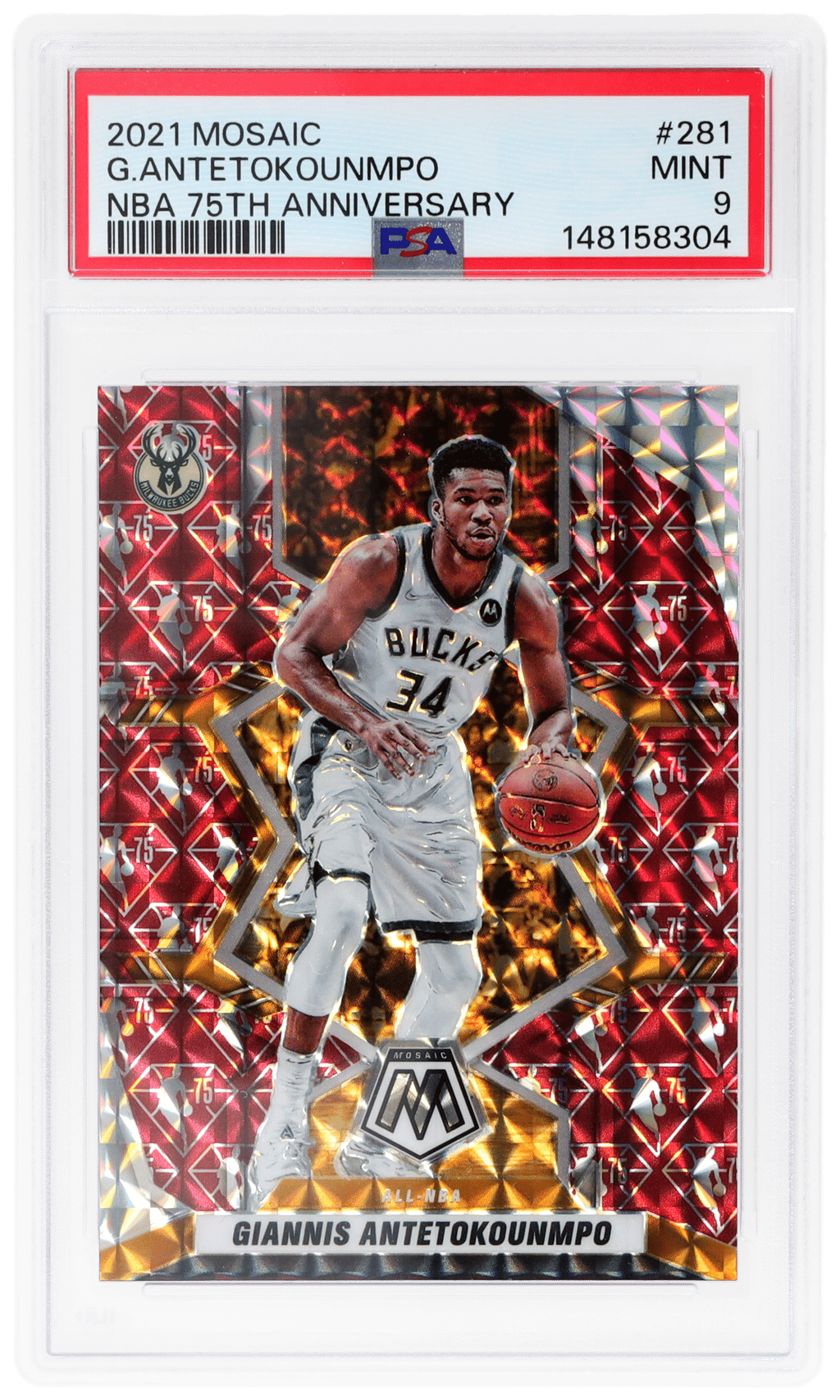 2021 Panini Mosaic NBA 75th Anniversary Giannis Antetokounmpo #281 PSA 9