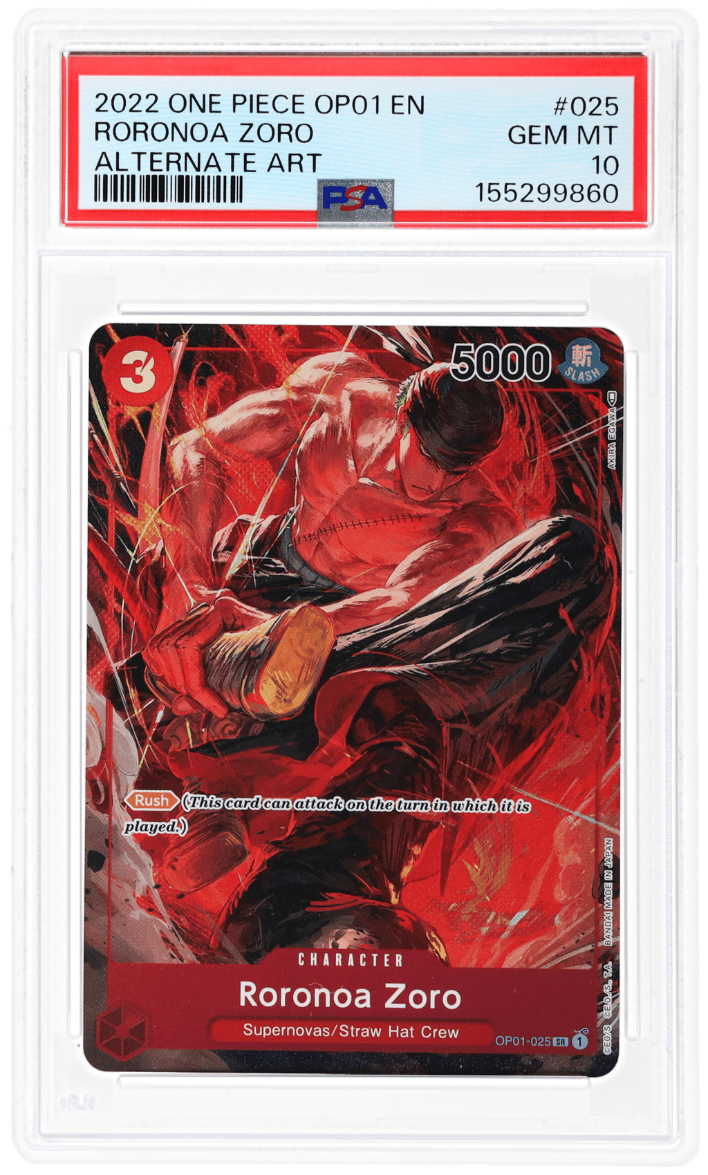 2022 One Piece Romance Dawn Alternate Art Roronoa Zoro #OP01025 PSA 10