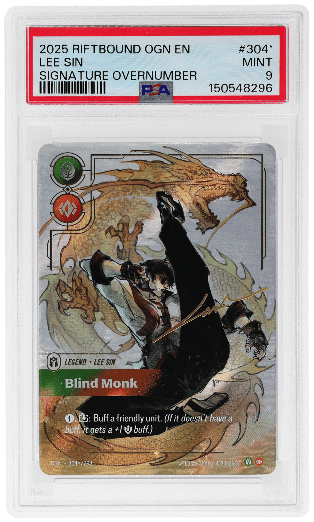 2025 Riftbound League of Legends Origins Blind Monk Signature Overnumber Lee Sin #304* PSA 9