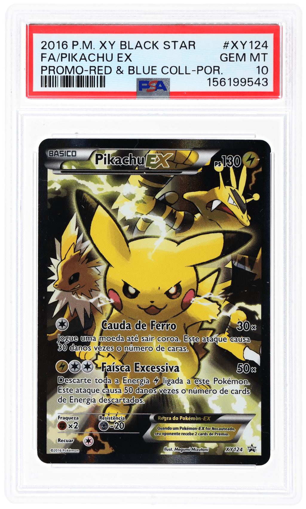 2016 Pokemon XY Black Star Promo Portuguese Red and Blue Collection Pikachu Ex #XY124 PSA 10