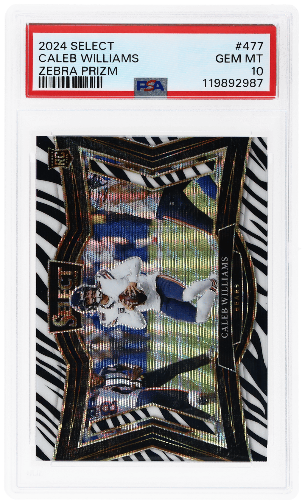 2024 Panini Select Field Level Zebra Prizm Caleb Williams #477 PSA 10