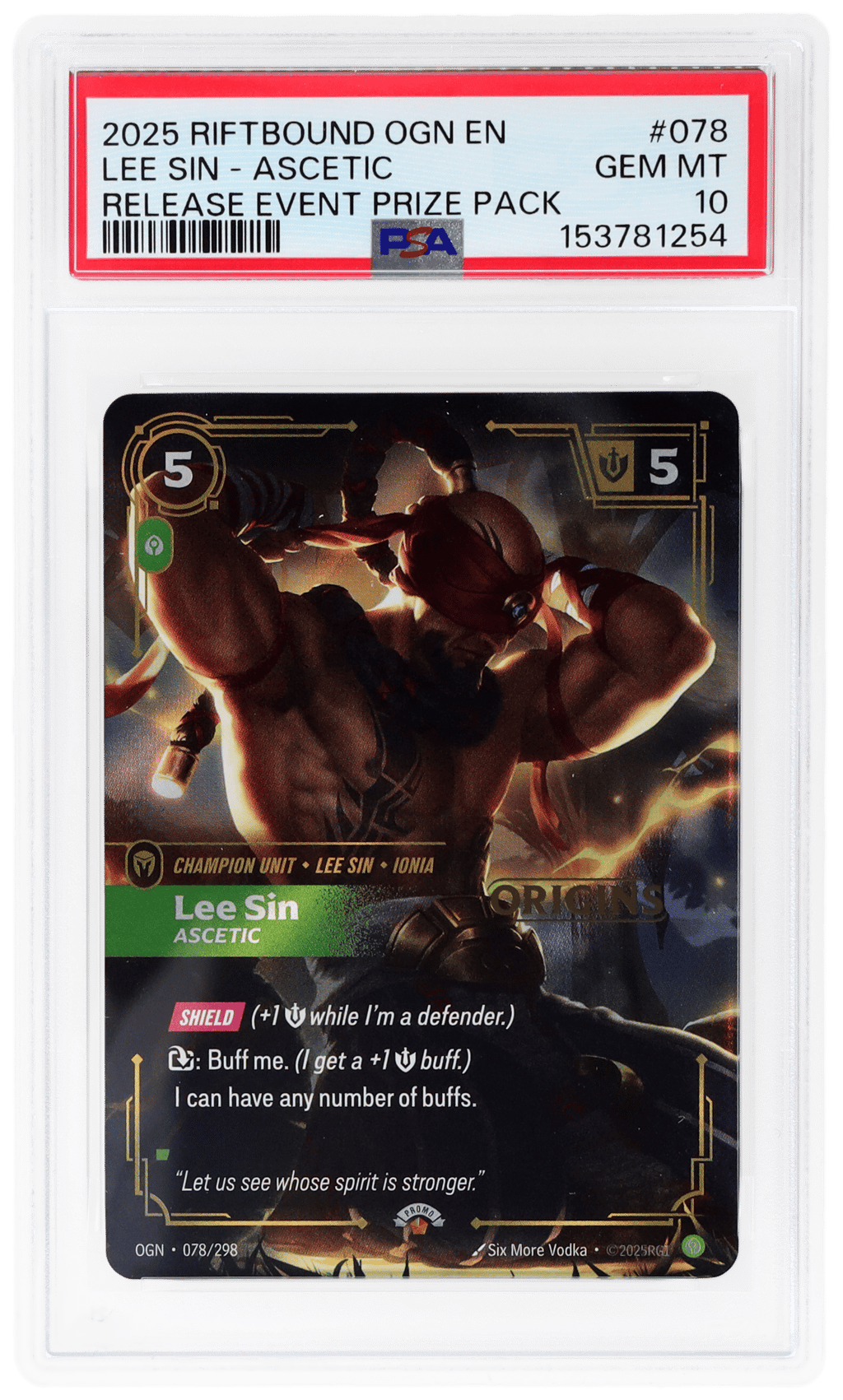 2025 Riftbound League of Legends Origins Ascetic Release Event Prize Pack Lee Sin #078 PSA 10