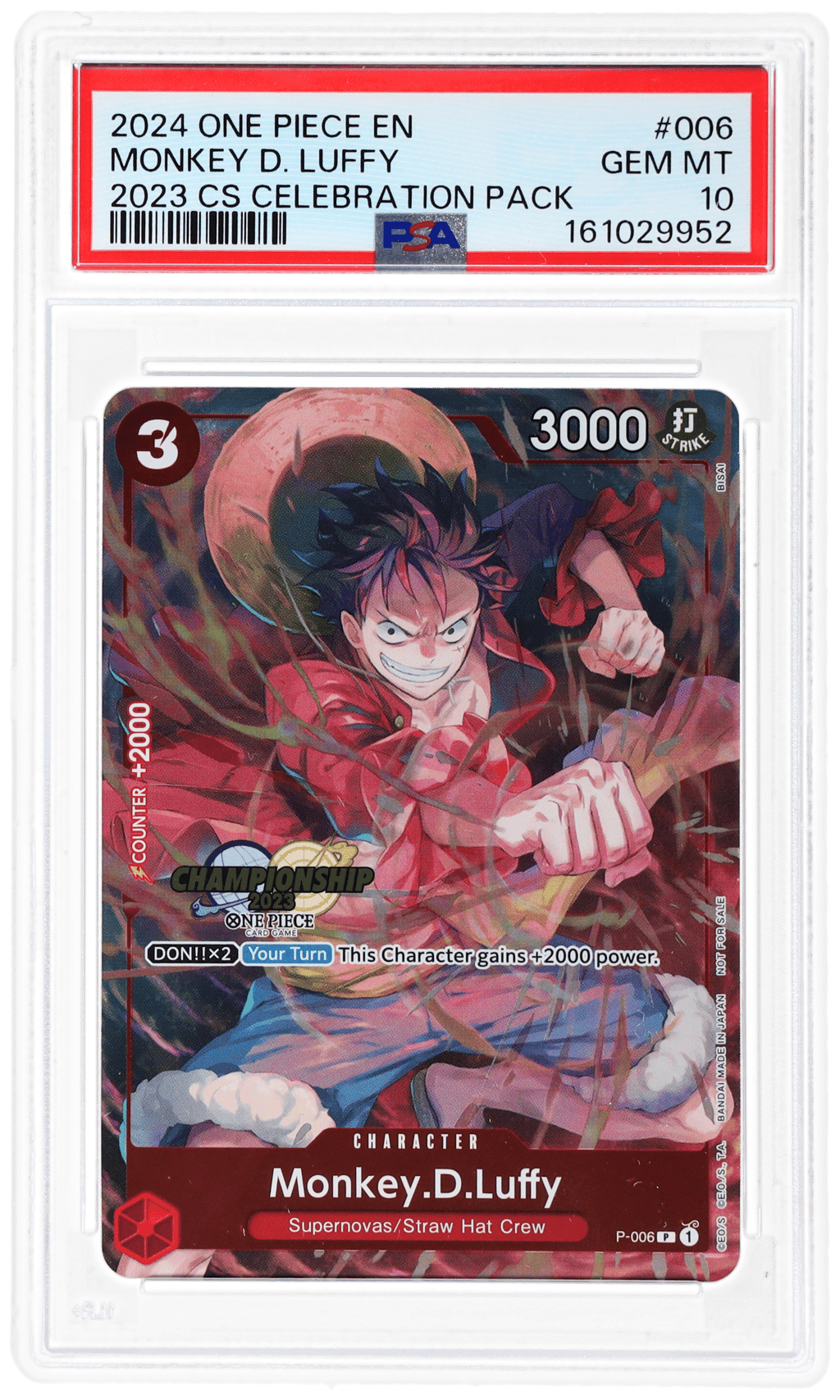 2024 One Piece Championship 2023 Celebration Pack Monkey D. Luffy #P006 PSA 10