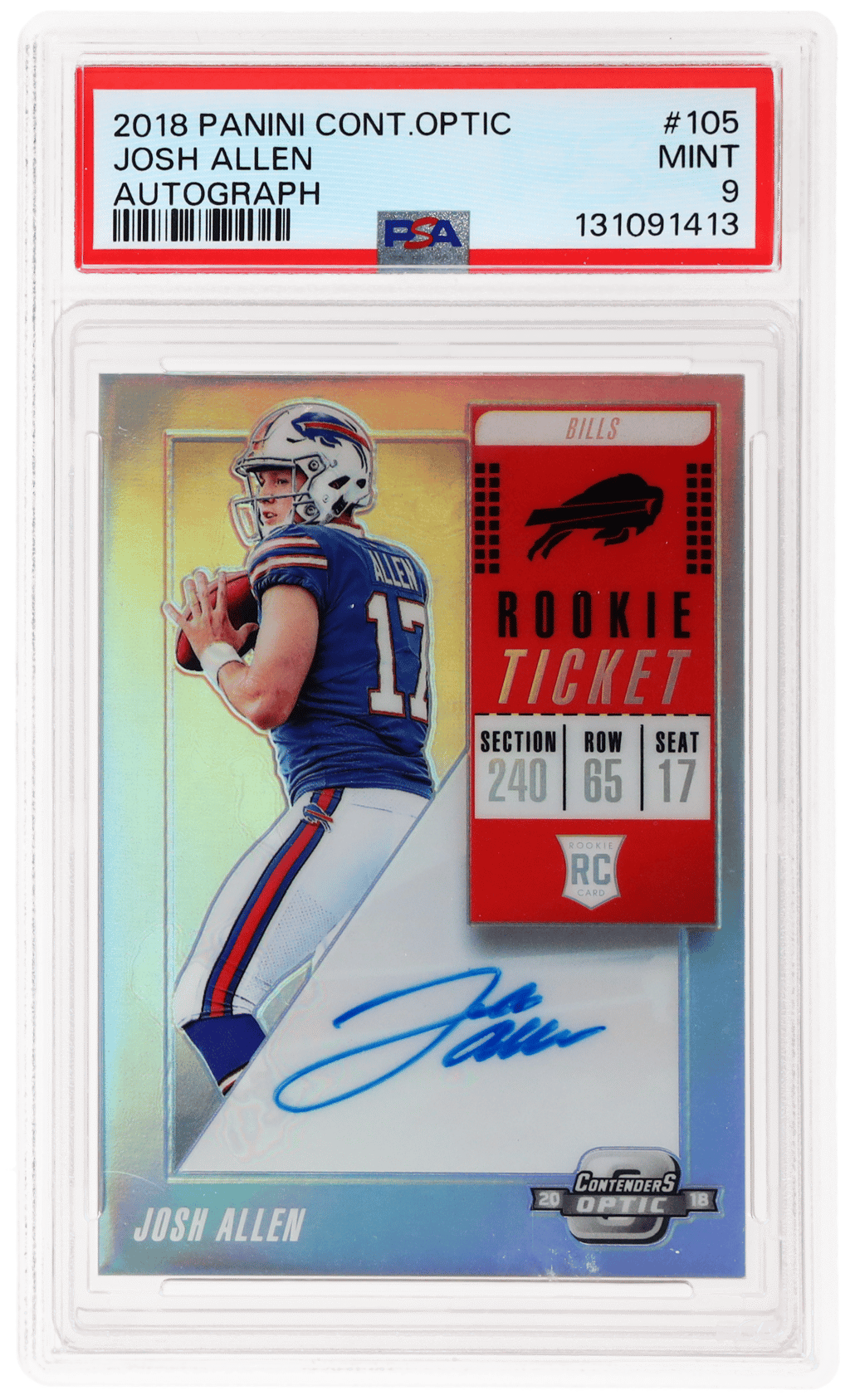 2018 Panini Contenders Optic Rookie Ticket Autograph Josh Allen #105 PSA 9
