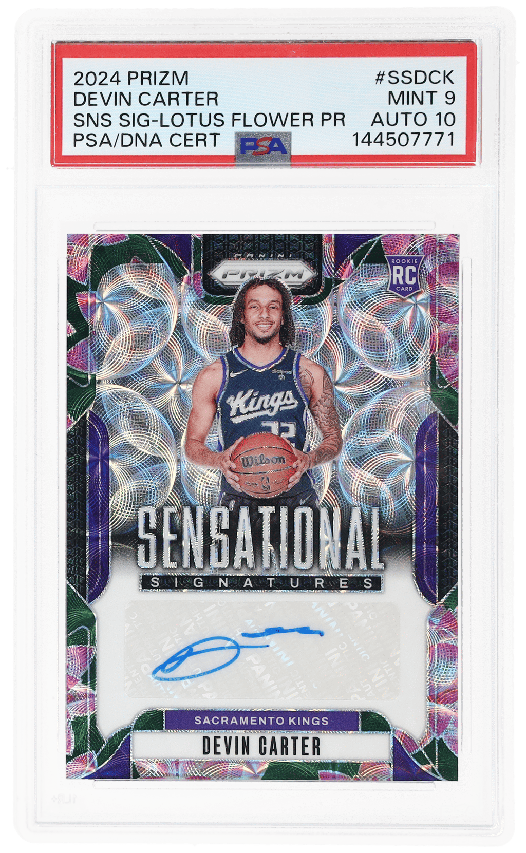 2024 Panini Prizm Sensational Signatures Lotus Flower Prizm Devin Carter #SSDCK 18/18 PSA 9