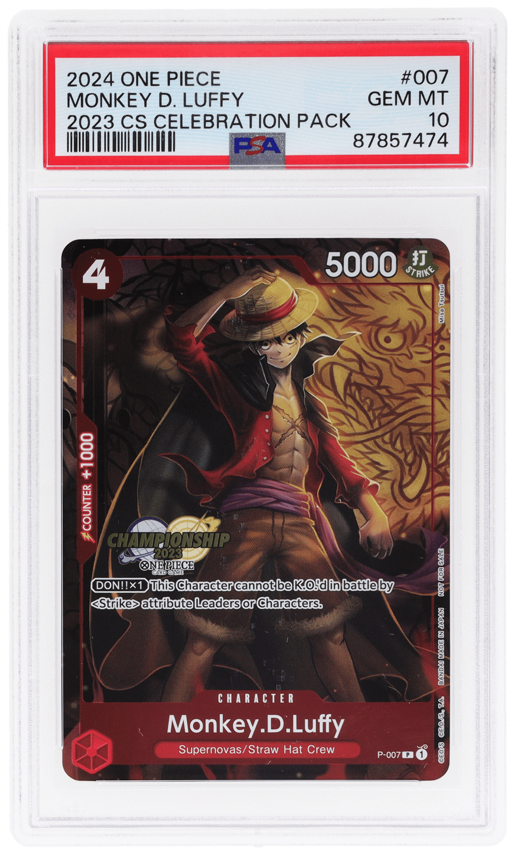 2023 One Piece Championship '23 Celebration Pack Monkey D. Luffy #P-007 PSA 10