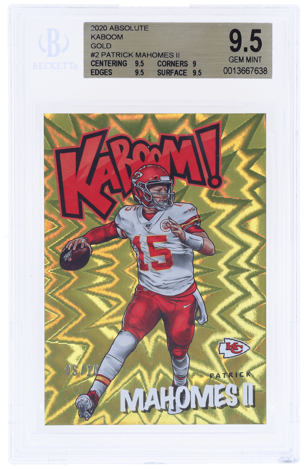 2020 Panini Absolute Kaboom! Gold Patrick Mahomes II #K-PM 5/10 BGS 9.5