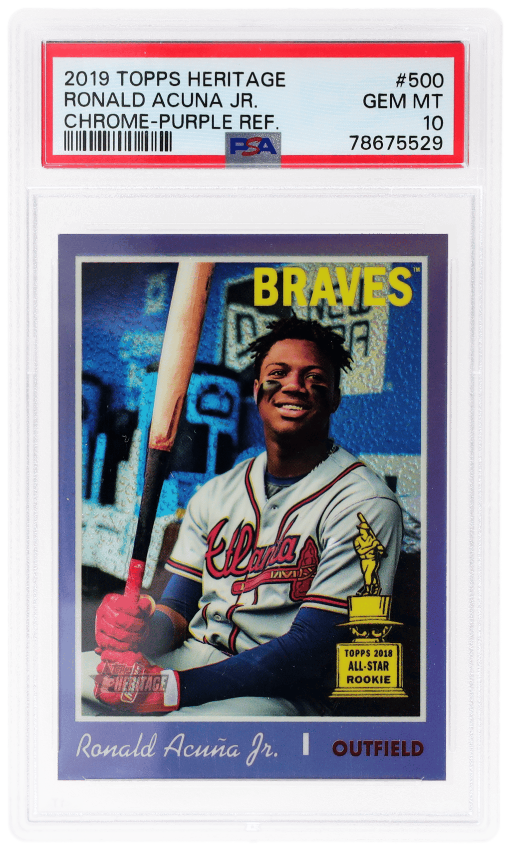 2019 Topps Heritage Chrome Purple Refractor Ronald Acuna Jr. #THC500 PSA 10
