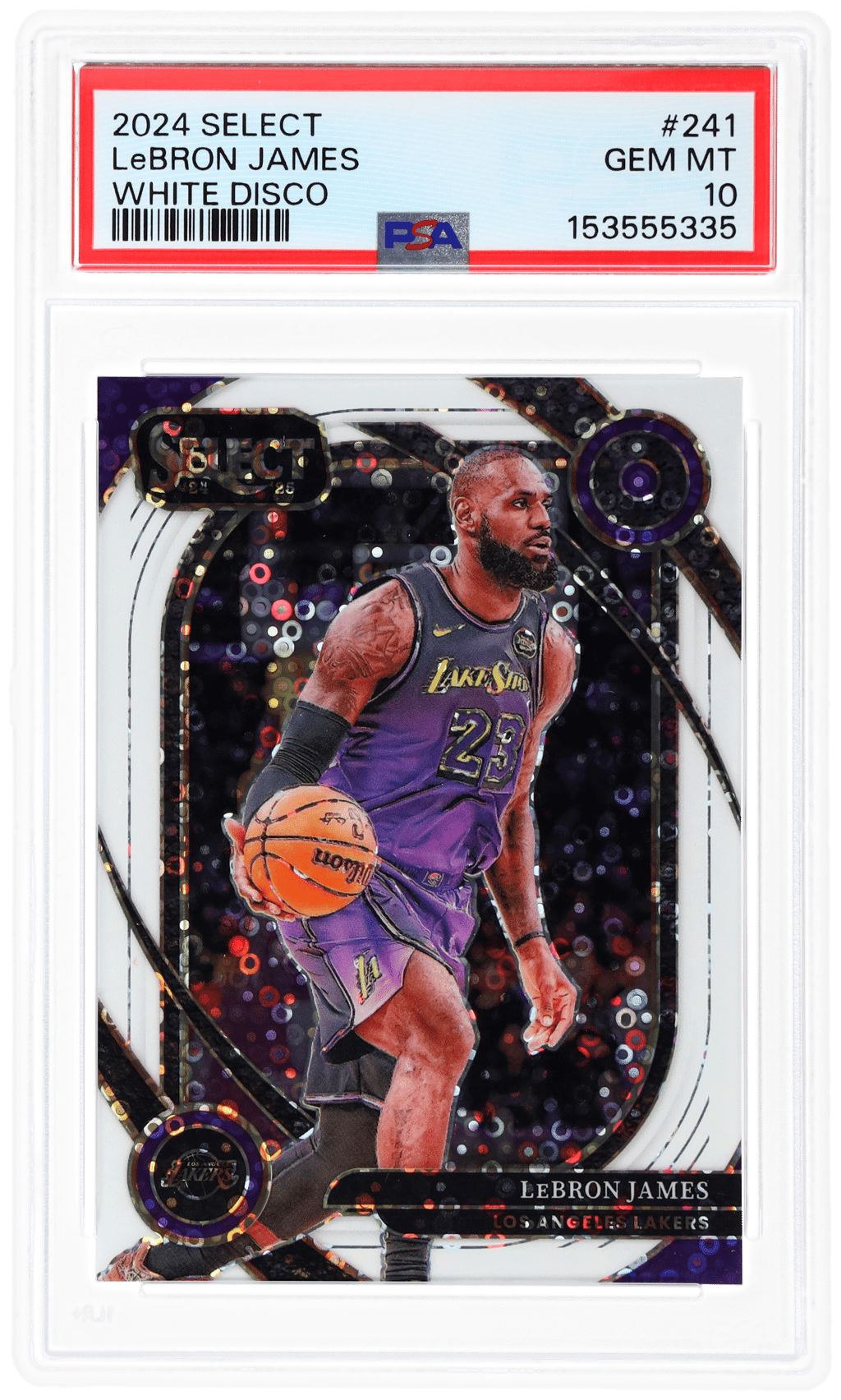 2024 Panini Select Courtside White Disco LeBron James #241 9/75 PSA 10