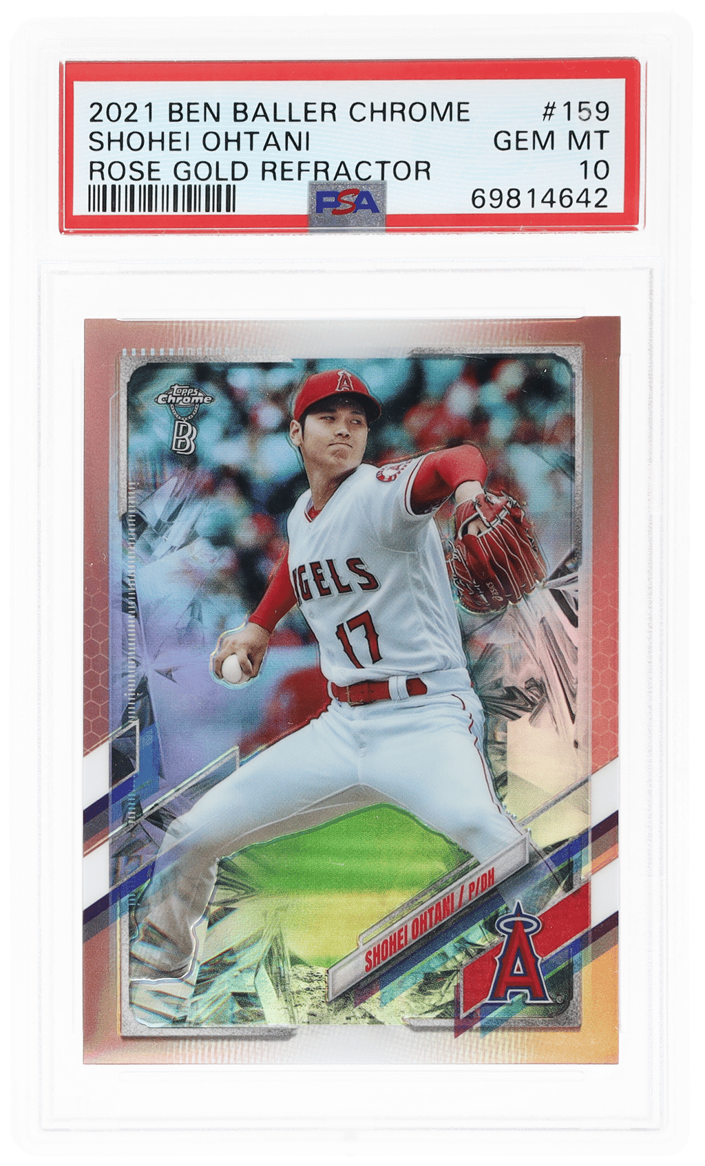 2021 Topps Chrome Ben Baller Rose Gold Refractor Shohei Ohtani #159 3/10 PSA 10