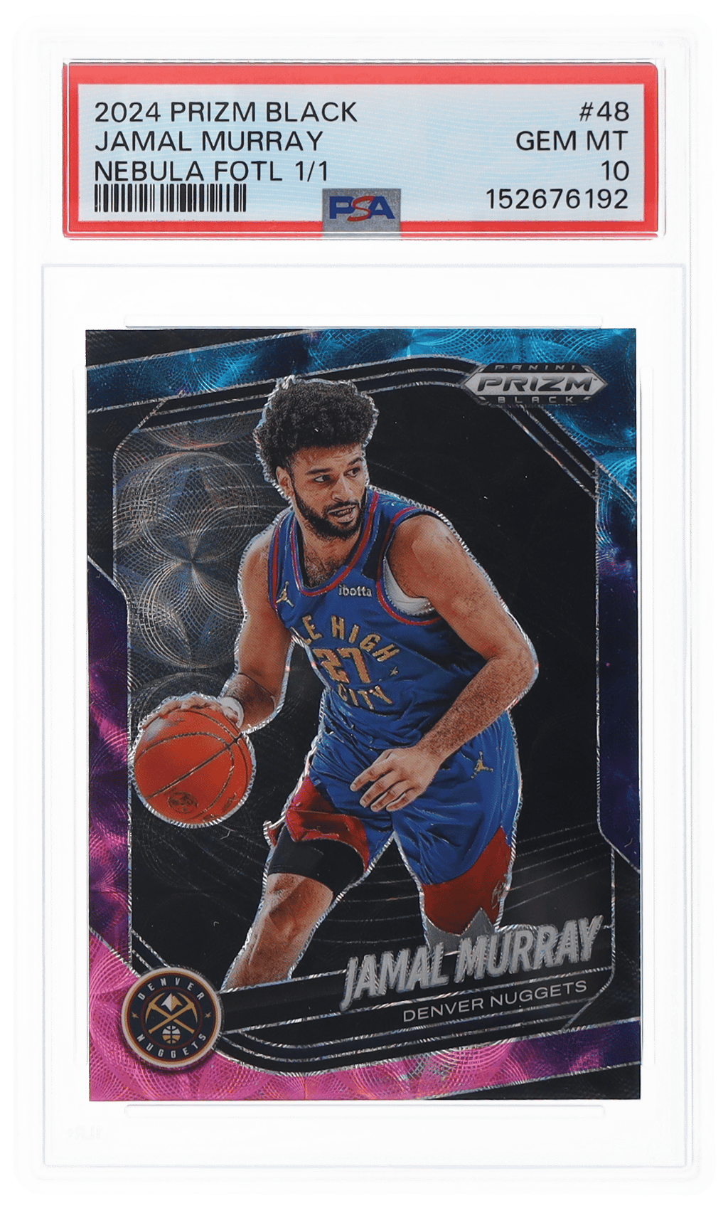 2024 Panini Prizm Black Nebula Fotl Prizm Jamal Murray #48 1/1 PSA 10
