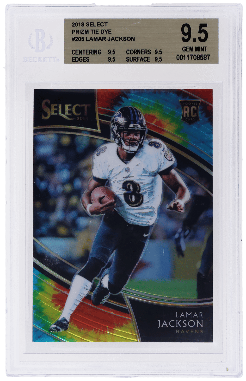2018 Panini Select Field Level Tie Dye Prizm Lamar Jackson #205 19/25 BGS 9.5