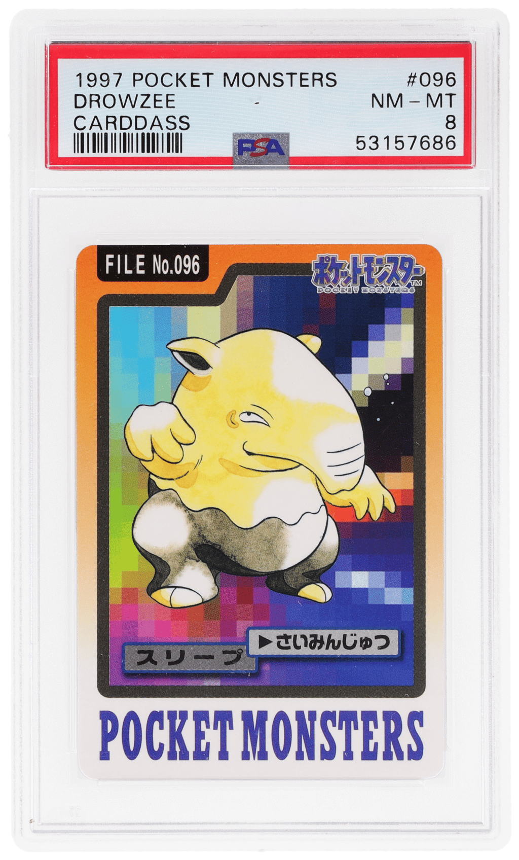 1997 Pocket Monsters Carddass Part 4 Japanese Drowzee #96 PSA 8