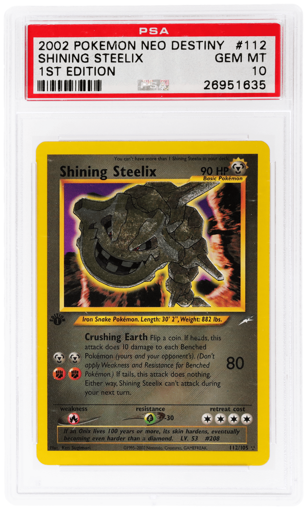 2002 Pokemon Neo Destiny 1st Edition Shining Steelix #112 PSA 10