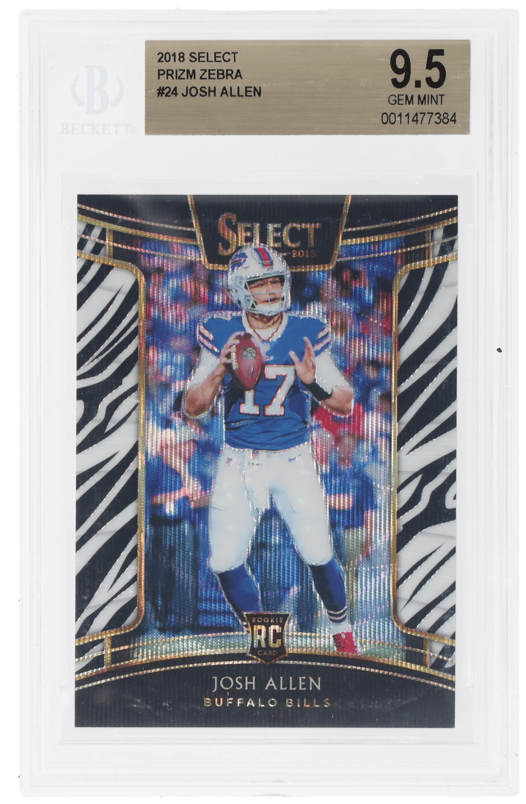 2018 Panini Select Concourse Zebra Prizm Josh Allen #24 BGS 9.5