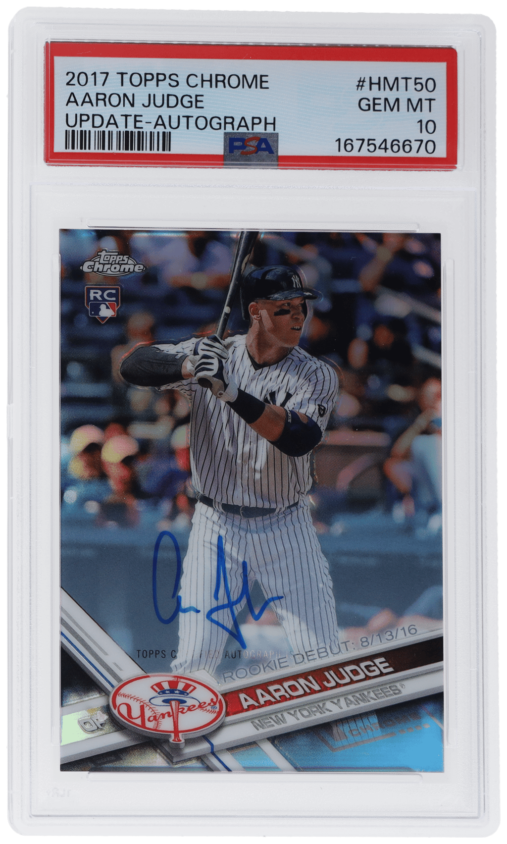 2017 Topps Chrome Update Autograph Aaron Judge #HMT50 PSA 10