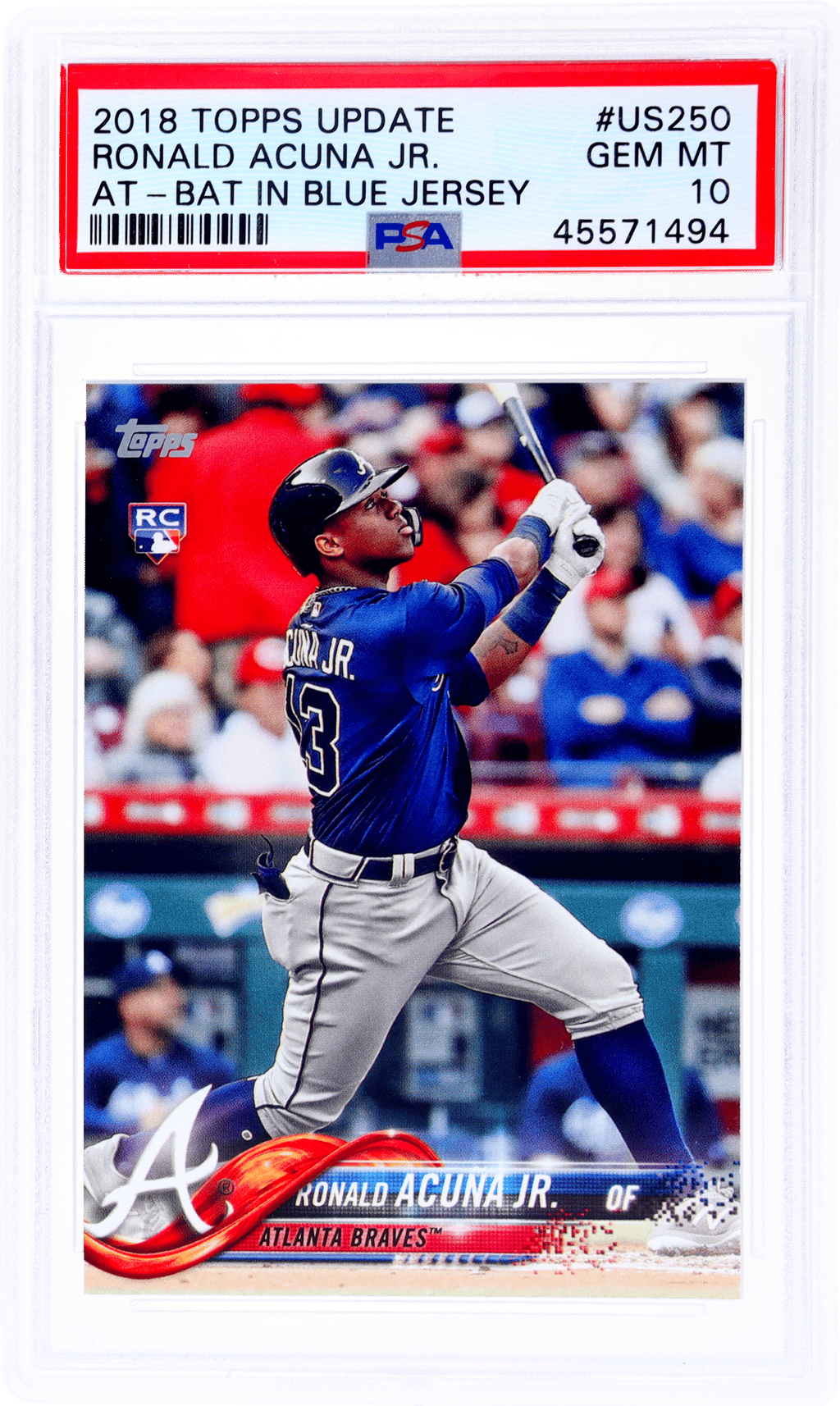 2018 Topps Update At Bat In Blue Jersey Ronald Acuna Jr. #US250 PSA 10