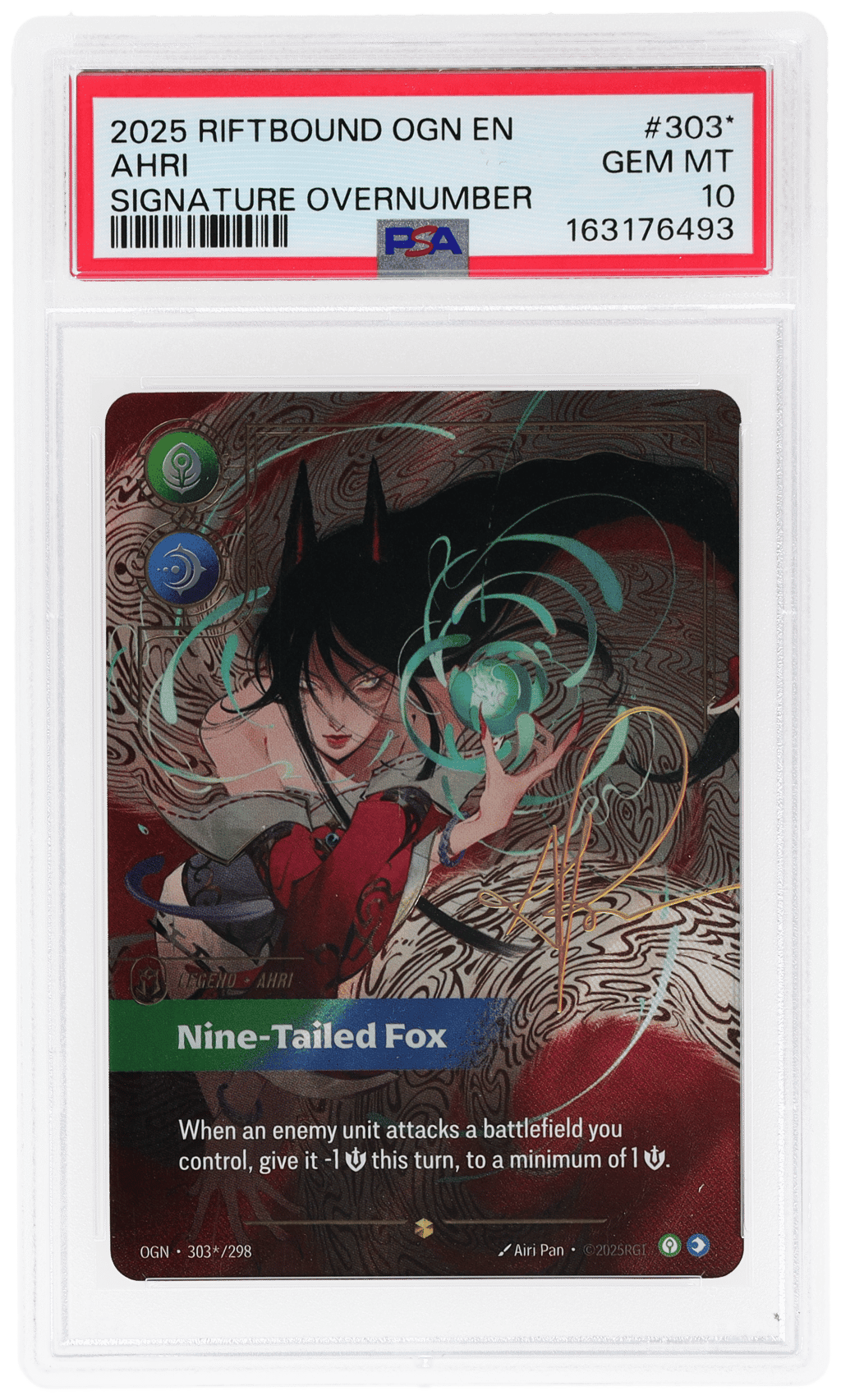 2025 Riftbound League of Legends Origins Signature Overnumber Ahri #303* PSA 10