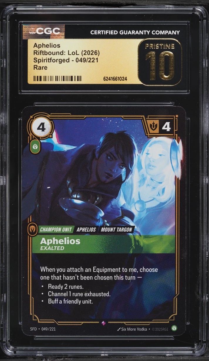 2026 Riftbound League Of Legends LoL Spiritforged Aphelios #49 CGC 10 PRISTINE