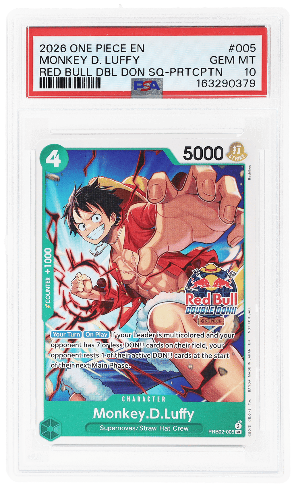 2026 One Piece Promo Red Bull Double Don Store Qualifier Participation Monkey D. Luffy #PRB02-005 PSA 10