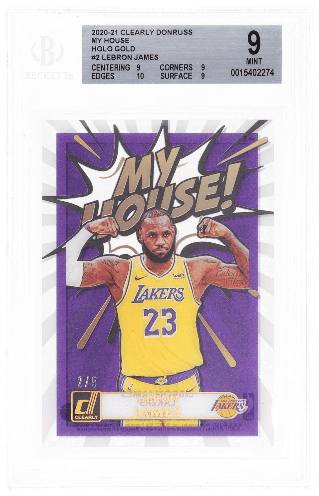 2020 Clearly Donruss My House Holo Gold LeBron James #2 2/5 BGS 9