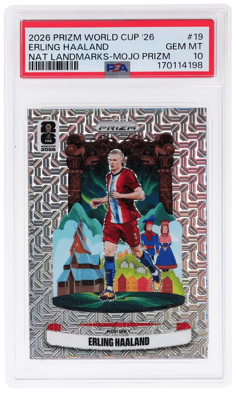 2026 Panini Prizm World Cup National Landmarks Mojo Prizm Erling Haaland #19 PSA 10