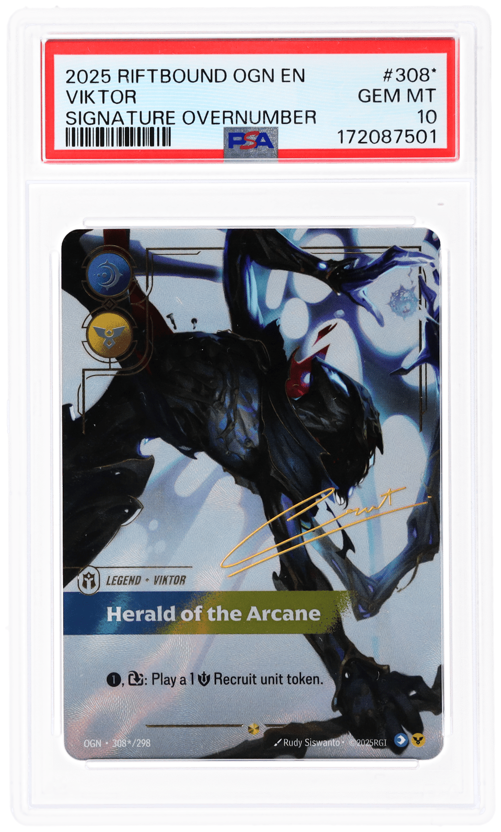 2025 Riftbound League of Legends Origins Herald of the Arcane Signature Overnumber Viktor #308* PSA 10