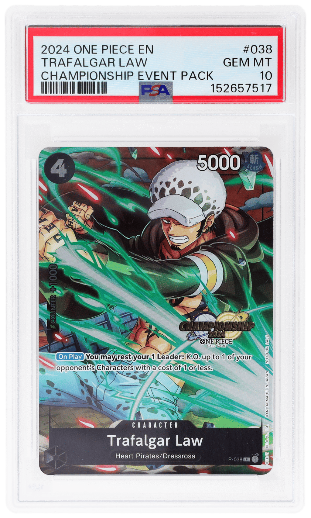 2024 One Piece Promos Championship 2024 Event Pack Trafalgar Law #P038 PSA 10