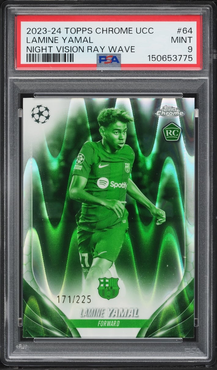 2023 Topps Chrome UEFA Night Vision Ray Wave Lamine Yamal ROOKIE /225 #64 PSA 9 MINT