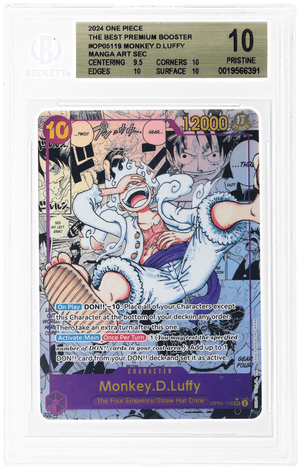 2024 One Piece the Best Premium Booster Manga Alternate Art Monkey D Luffy #OP05-119 BGS 10