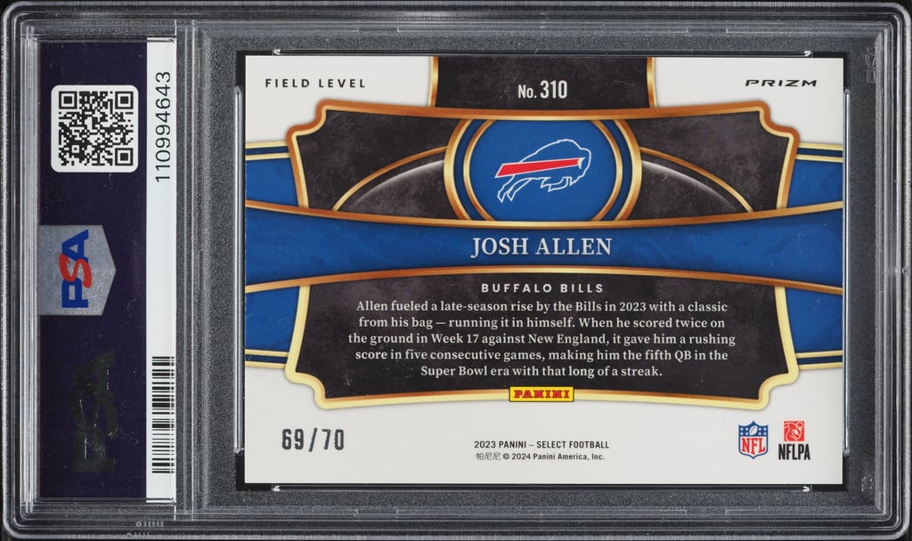 2023 Select Field Level Dragon Scale Prizm Josh Allen /70 #310 PSA 10 GEM MINT (back)