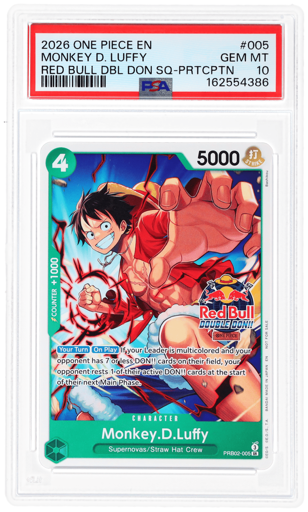 2026 One Piece Promos Red Bull Double Don Store Qualifier Participation Monkey D. Luffy #PRB02005 PSA 10