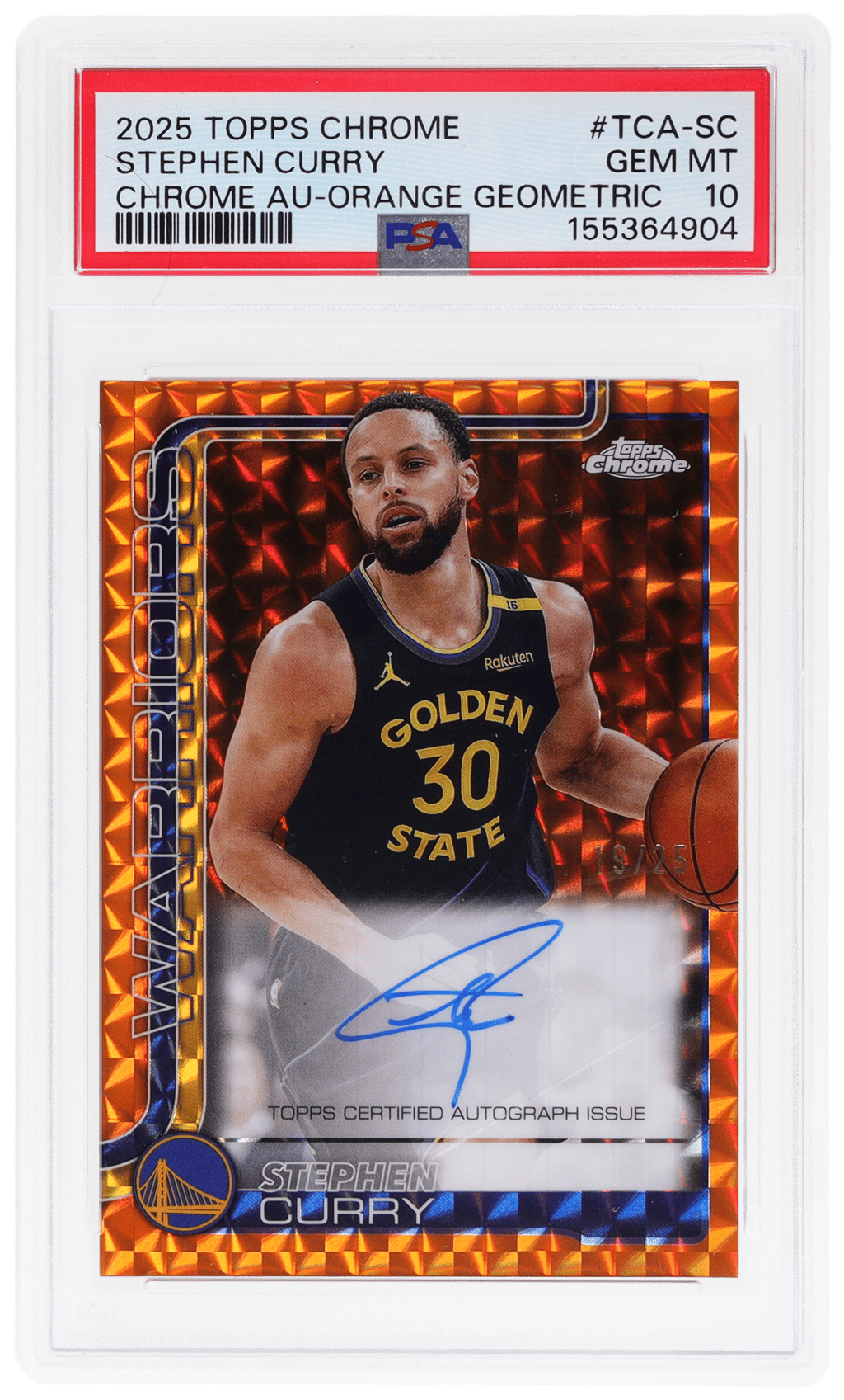 2025 Topps Chrome Autograph Orange Geometric Stephen Curry #TCA-SC 19/25 PSA 10