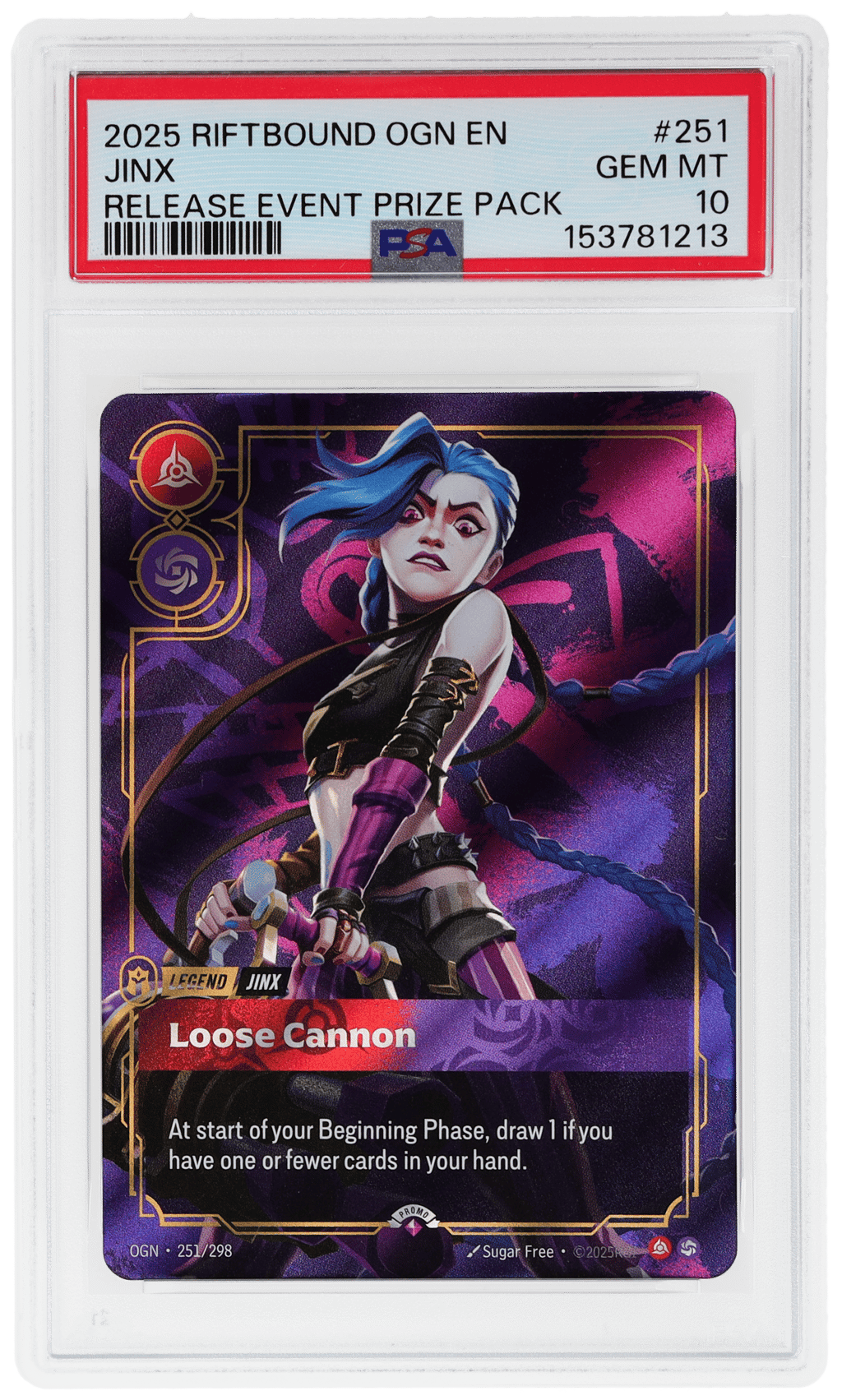 2025 Riftbound League of Legends Origins Release Event Prize Pack Jinx #251 PSA 10
