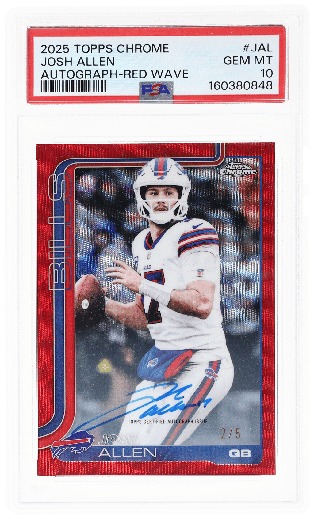 2025 Topps Chrome Autograph Red Wave Josh Allen #BA-JAL 2/5 PSA 10