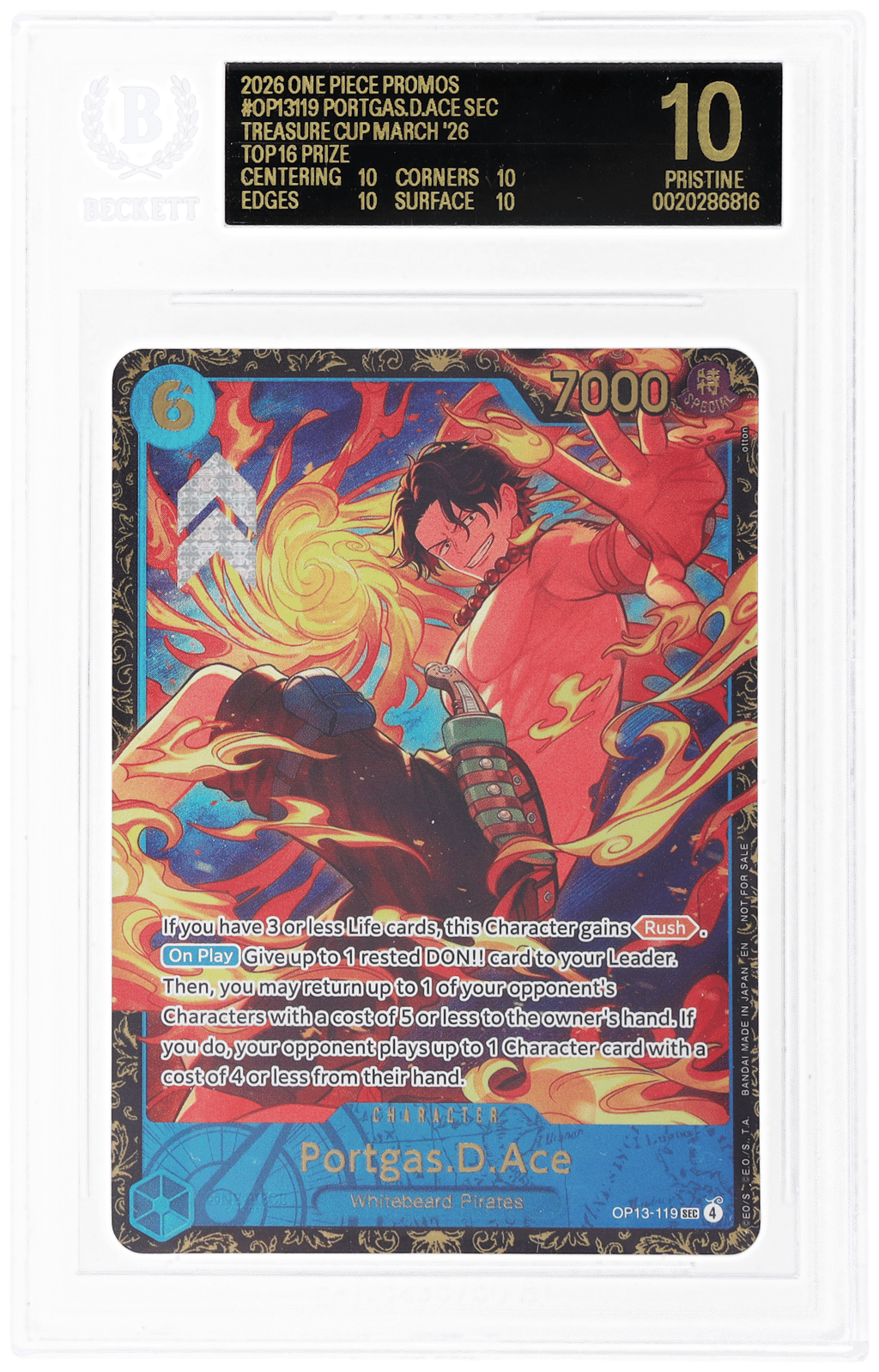 2026 One Piece Card Game Promos Treasure Cup March '25 Top Prize Portgas D. Ace #OP13119 BGS BL
