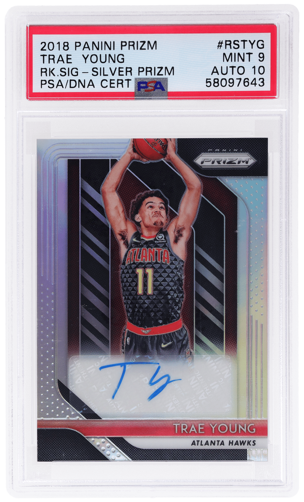 2018 Panini Prizm Rookie Signature Silver Prizm Trae Young #RS-TYG PSA 9