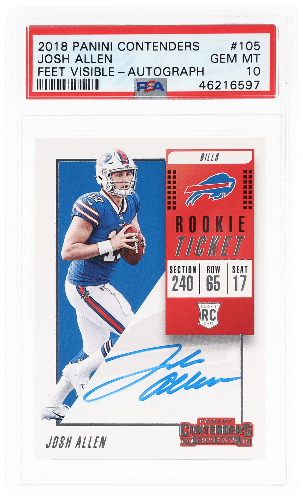 2018 Panini Contenders Feet Visible Rookie Ticket Autograph Josh Allen #105 PSA 10