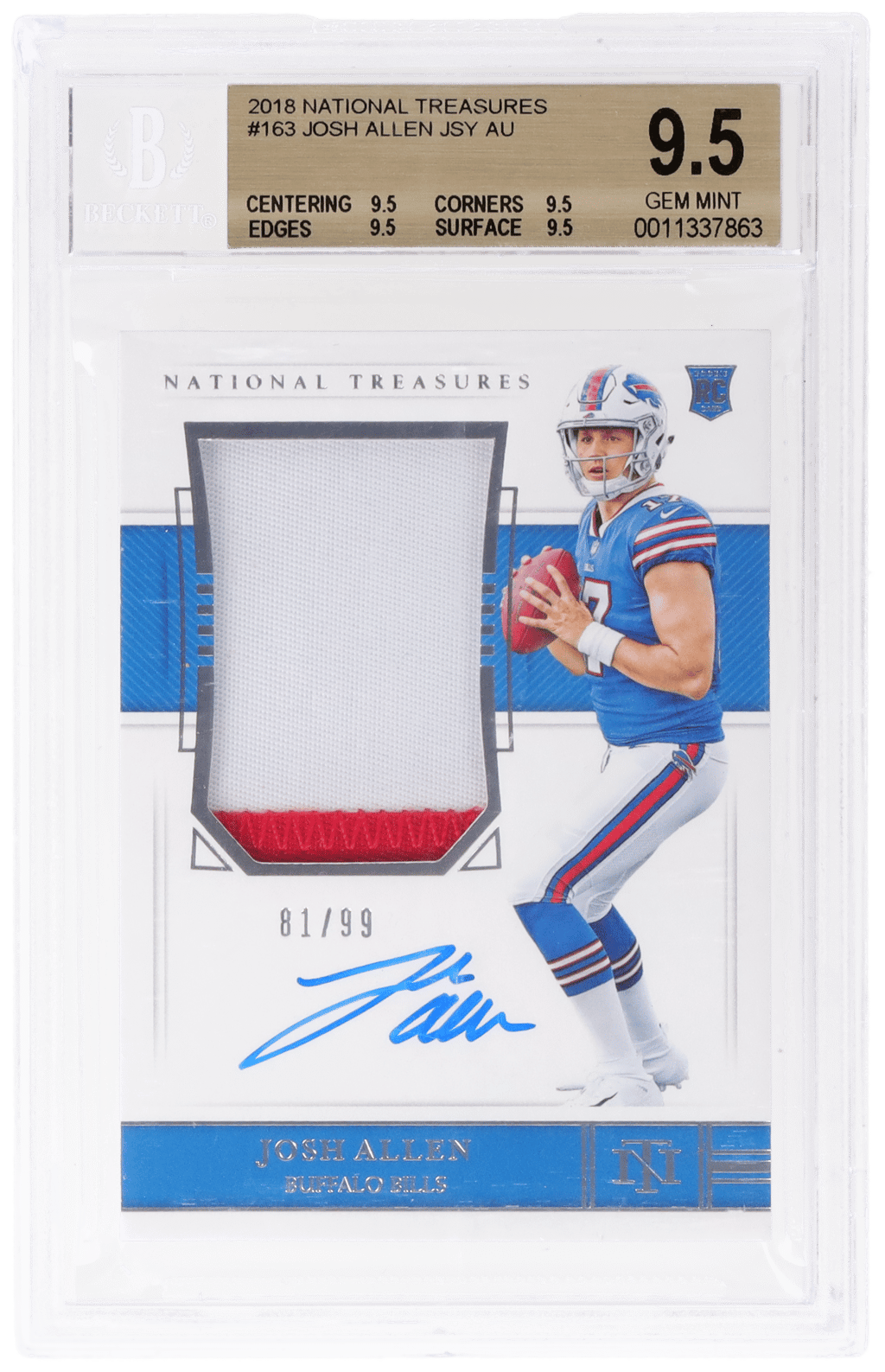 2018 National Treasures Rookie Patch Autograph Josh Allen #163 81/99 BGS 9.5