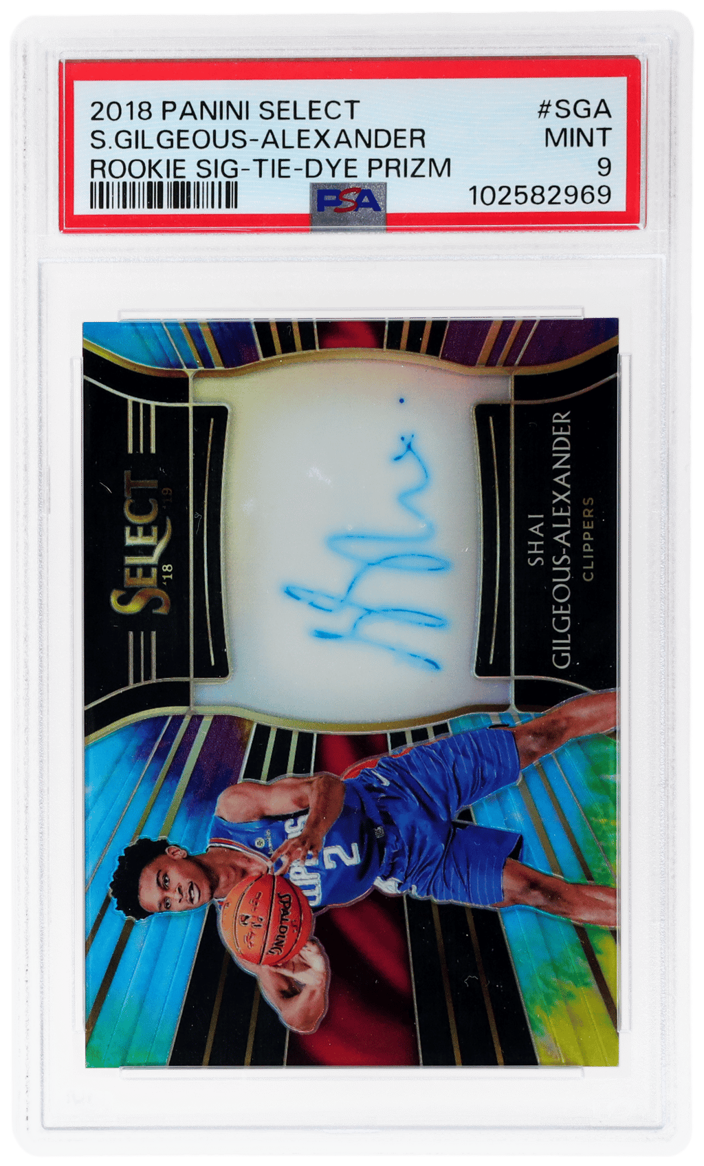 2018 Panini Select Rookie Signature Tie Dye Prizm Shai Gilgeous-Alexander #RSSGA 2/25 PSA 9