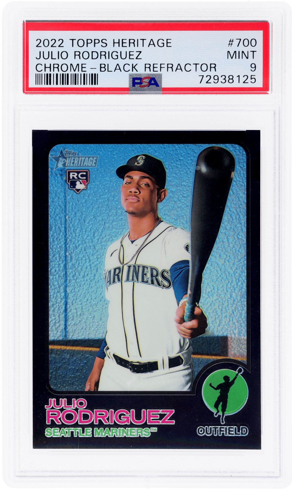 2022 Topps Heritage Chrome Black Refractor Julio Rodriguez #700 45/73 PSA 9