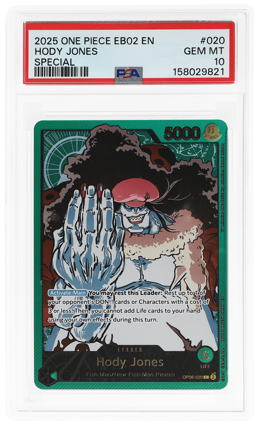 2025 One Piece Extra Booster Anime 25th Collection Hody Jones #OP06-020 PSA 10