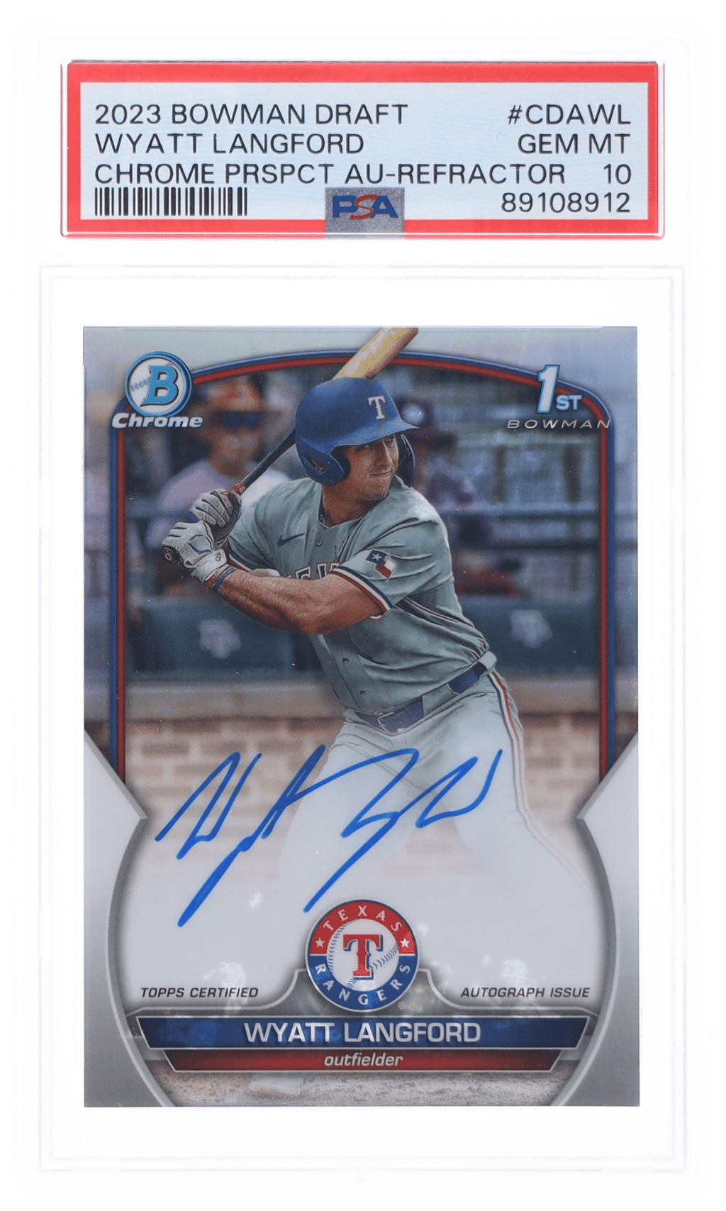 2023 Bowman Draft Chrome Prospect Autograph Refractor Wyatt Langford #CDA-WL 299/499 PSA 10