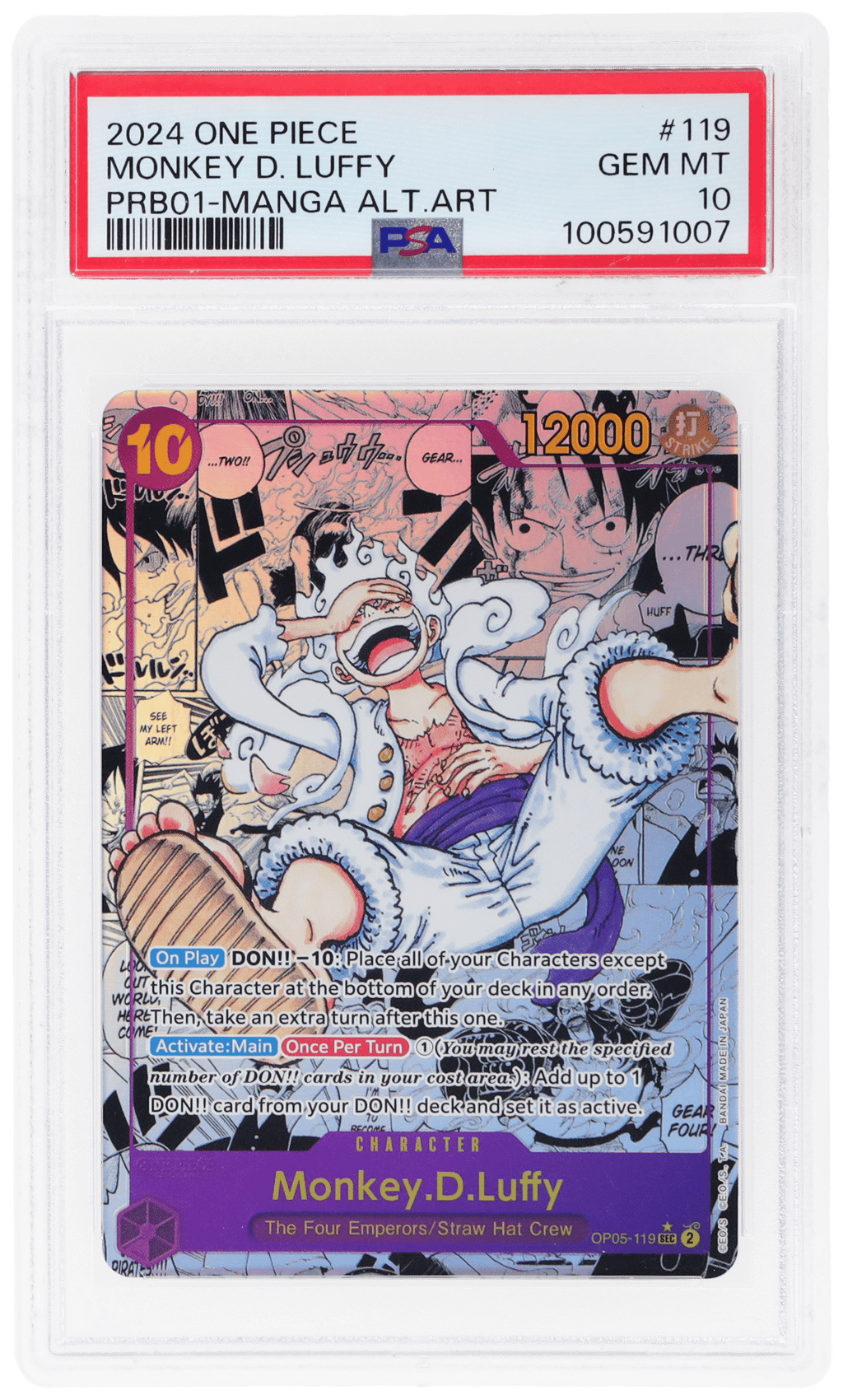 2024 One Piece the Best Premium Booster Manga Alternate Art Monkey D Luffy #OP05-119 PSA 10