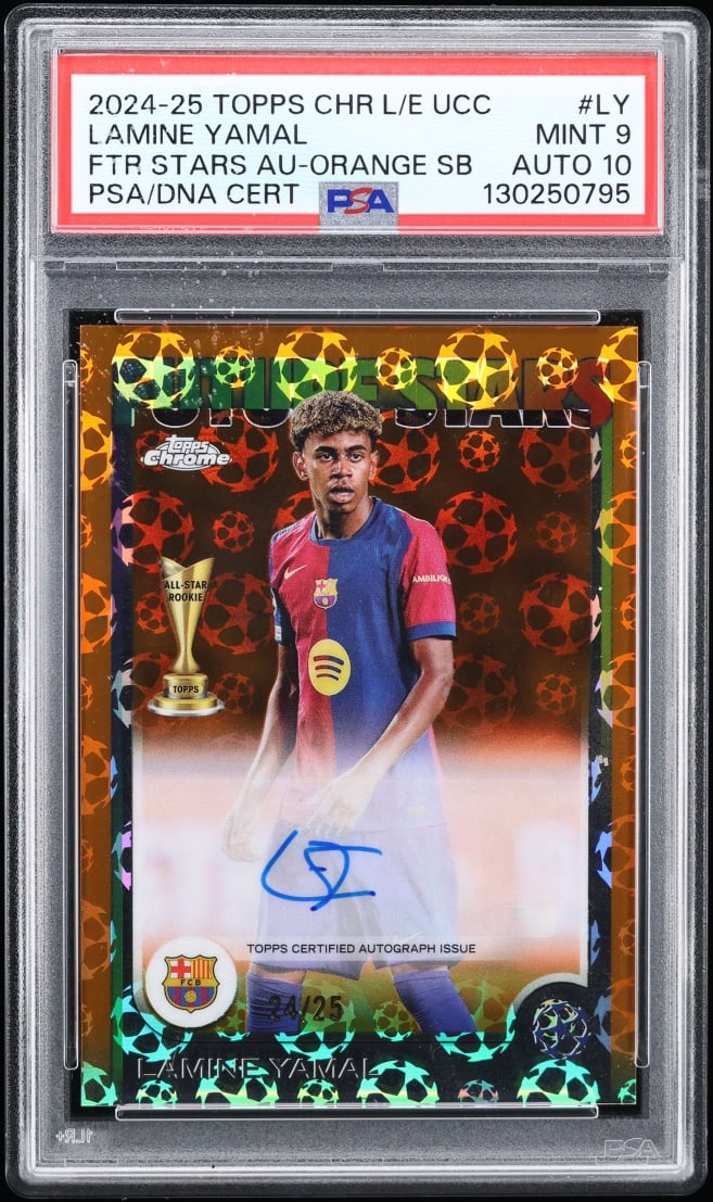 2024 Topps Chrome Logofractor UEFA CC Future Star Orange Sb Lamine Yamal AUTO DNA 10 /25 PSA 9