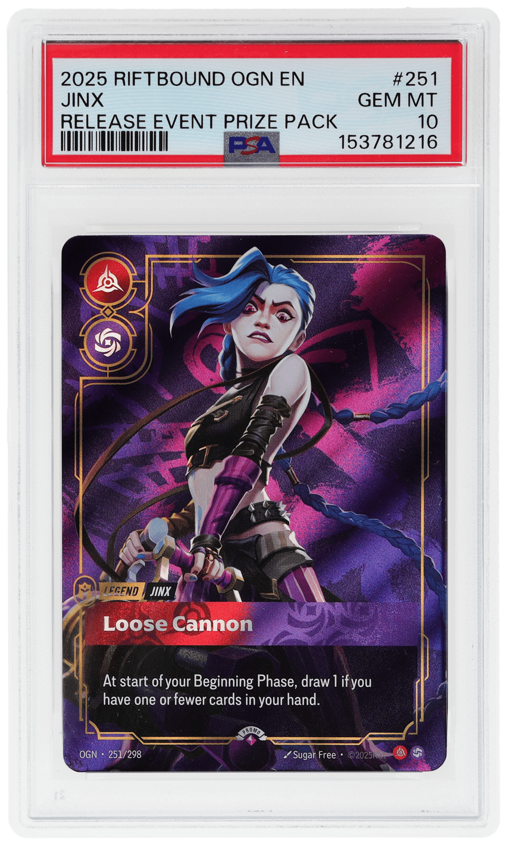 2025 Riftbound League of Legends Origins Release Event Prize Pack Jinx #251 PSA 10